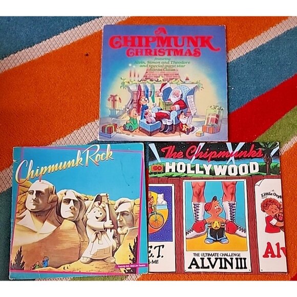 The Chipmunks LP Record Lot 3 Christmas, Chipmunk Rock, Hollywood Vintage Vinyl - Picture 1 of 12